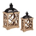 Meadowcreek Two Mantle Metal/Wood Hurricane Lantern Black/Brown, 2PK ZAC84G3794